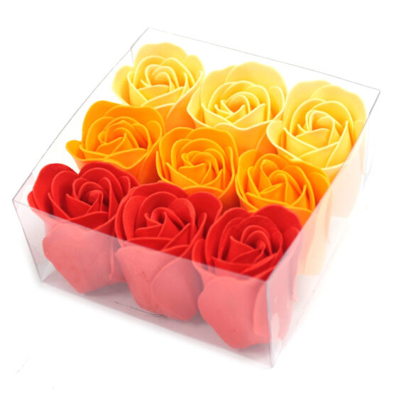 Conjunto 9 flores de sabão – Rosas Tons Laranja