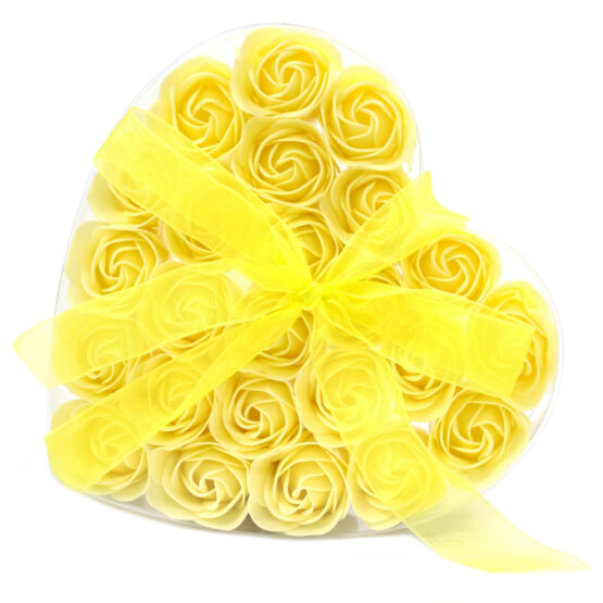 Conjunto de 24 flores de sabão – Rosas Amarelas em coração