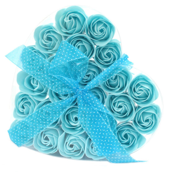 Conjunto de 24 flores de sabão – Rosas Azuis em coração